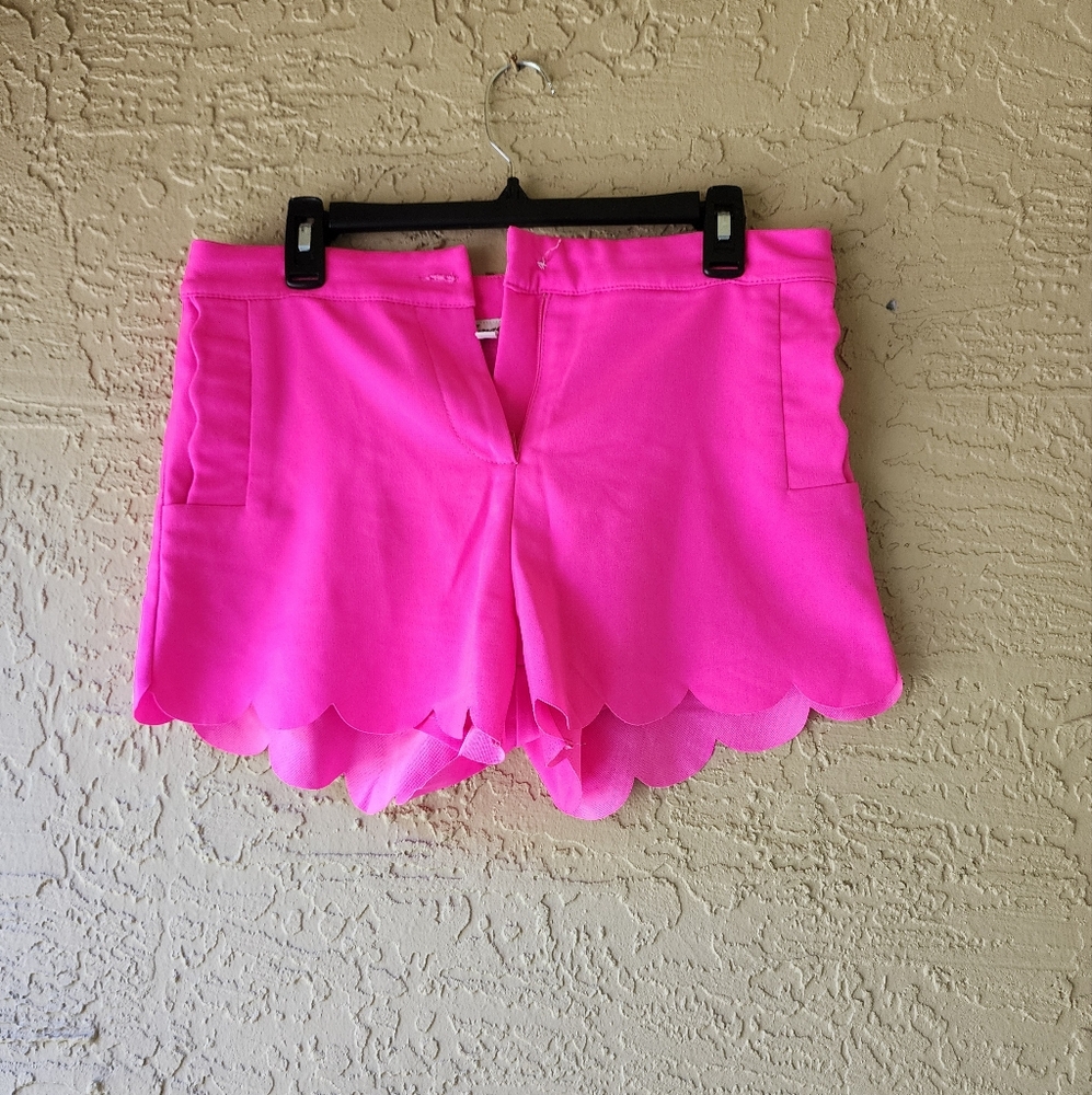 Annabelle Hot Pink High Waist Scalloped Shorts